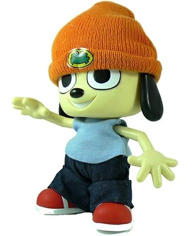 PaRappa the Rapper figure by Rodney Greenblatt, produced by Medicom Toy. Front view.