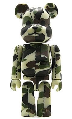 Bape Play Be@rbrick S2 - Green Camo figure by Bape, produced by Medicom Toy. Front view.