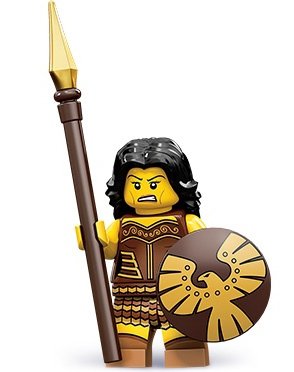 Warrior Woman figure by Lego, produced by Lego. Front view.