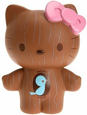 Woodgrain Hello Kitty figure, produced by Sanrio. Front view.