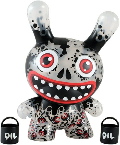 Oil Slick Dunny: Oil figure by Skwak, produced by Kidrobot. Front view.