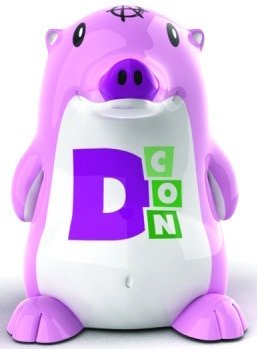 D-Con Purple Mini Heathrow  figure by Frank Kozik, produced by Maqet. Front view.
