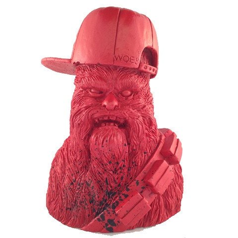 Chewballer (Blood Red) Collect and Display Exclusive figure by Angry Woebots, produced by Flabslab. Front view.