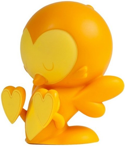 Love Birds - Yellow figure by Kronk, produced by Kidrobot. Front view.