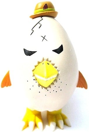 Yegg the Egg figure by Frank Kozik, produced by Kidrobot. Front view.