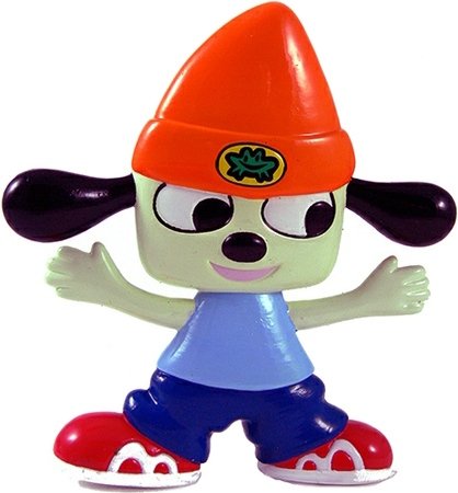 PaRappa the Rapper figure by Rodney Greenblatt, produced by Sony Creative Products. Front view.