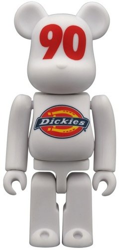 Dickies 90th Anniversary Be@rbrick 100% - White figure, produced by Medicom Toy. Front view.