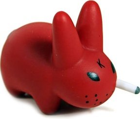 Smorkin Labbit Ketchup figure by Frank Kozik, produced by Kidrobot. Front view.