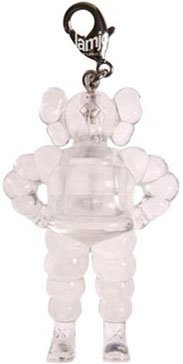 Chum Keychain - Clear figure by Kaws, produced by Original Fake. Front view.