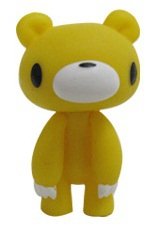 Yellow Gloomy Bear figure by Mori Chack. Front view.