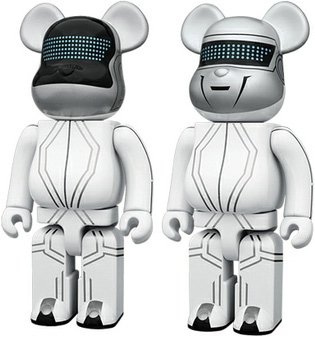 TRON Daft Punk Be@rbrick 400% - 2 pack figure by Daft Punk, produced by Medicom Toy. Front view.
