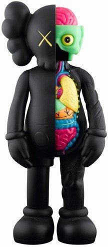 Dissected Companion - Black figure by Kaws, produced by Medicom Toy. Front view.