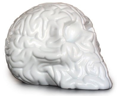 Skull Brain (Porcelain) figure by Emilio Garcia, produced by K.Olin Tribu. Front view.