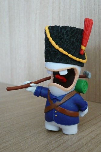Soldier with Rake Rabbid figure by Ubiart Toyz, produced by Ubisoft. Front view.