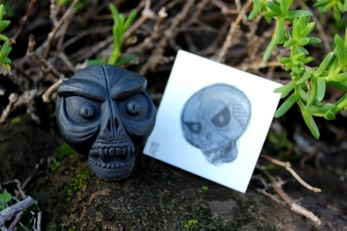 Skull Tattoos - Scary Skull - Black figure by Double Haunt. Front view.