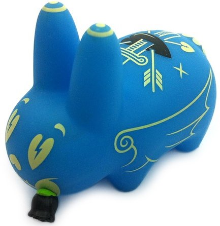 Labbit - Dejection Blue GID figure by Kronk, produced by Kidrobot. Front view.