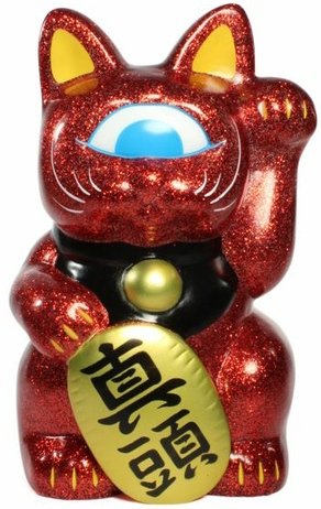 Fortune Cat - Red Glitter figure by Mori Katsura, produced by Realxhead. Front view.