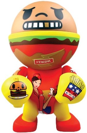 Boss Burger figure by Simone Legno (Tokidoki), produced by Tokidoki. Front view.