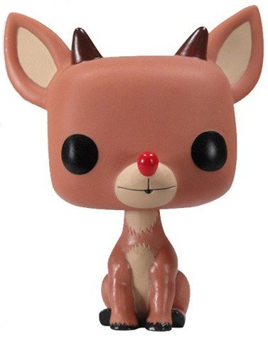 Rudolph  figure, produced by Funko. Front view.