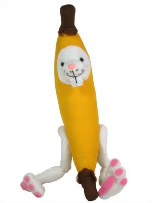 Bunnywith a Clever Banana Disguise figure by Alex Pardee. Front view.