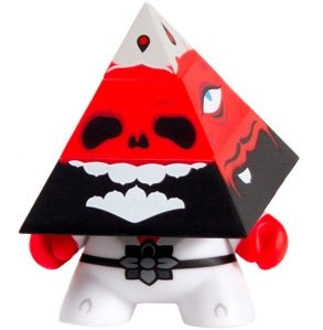 Pyramidun Dunny - Red Variant figure by Andrew Bell, produced by Kidrobot. Front view.