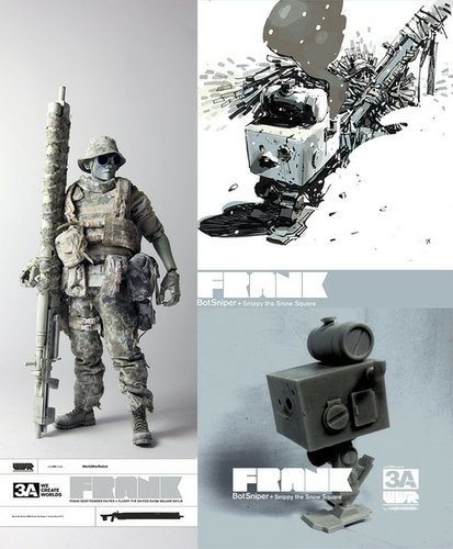 Bot Sniper Frank and Snippy Snow Square figure by Ashley Wood, produced by Threea. Front view.