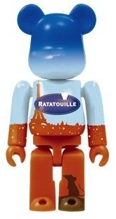 Ratatouille Logo Be@rbrick 100% figure by Disney X Pixar, produced by Medicom Toy. Front view.