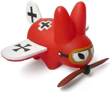 Red Baron Plane Labbit figure by Frank Kozik, produced by Kidrobot. Front view.
