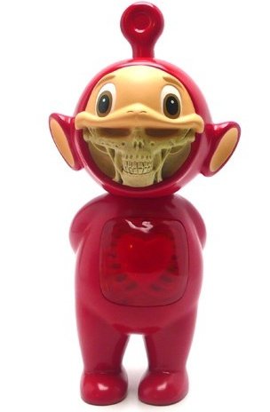 Red Telegrinny figure by Ron English, produced by Made By Monsters. Front view.