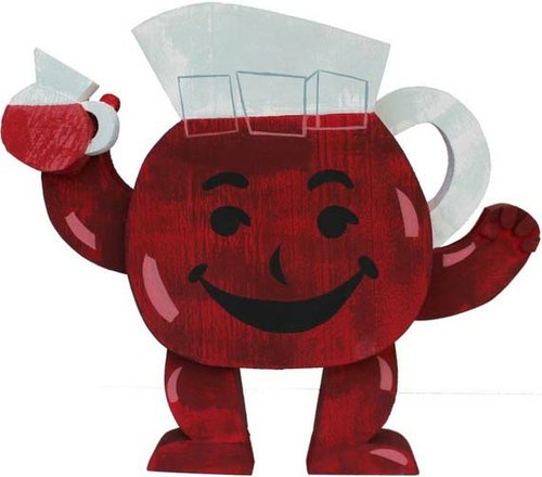 Kool Aid Man figure by Amanda Visell, produced by Switcheroo. Front view.