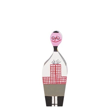 Wooden Doll No. 8  figure by Alexander Girard, produced by Vitra Design Museum. Front view.