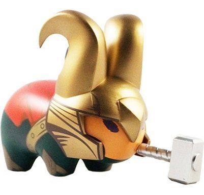 Loki Labbit figure by Marvel, produced by Kidrobot. Front view.