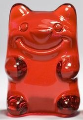 Ungummy Bear - medium red figure by Muffinman. Front view.