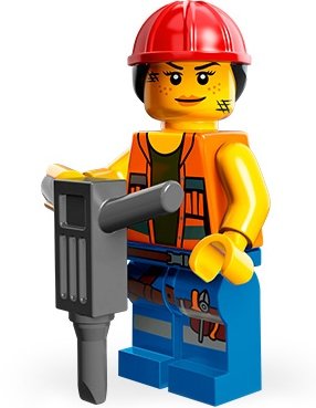 Gail The Construction Worker figure by Lego, produced by Lego. Front view.