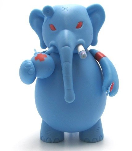 Dr. Bomb - Blue GID Edition figure by Frank Kozik, produced by Toy2R. Front view.