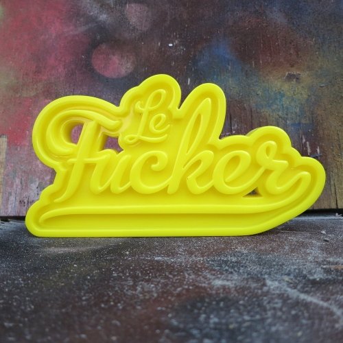 LeFucker Tag - Gloss Yellow figure by Jeffrey Koh, produced by Pretty In Plastic. Front view.