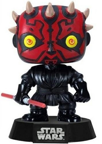 Darth Maul figure by Lucasfilm Ltd., produced by Funko. Front view.