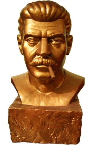 Bronze Smokin Joe Dzhugashvili Stalin Bust figure by Frank Kozik, produced by Ultraviolence. Front view.