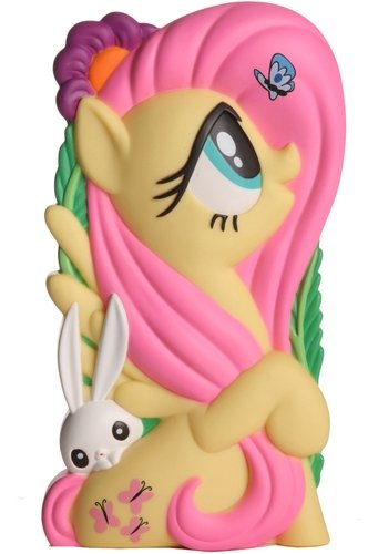 Fluttershy Chara-Brick - SDCC 2013 figure, produced by Huckleberry Toys. Front view.