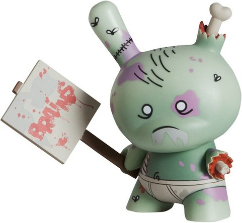Zombie figure by Huck Gee, produced by Kidrobot. Front view.