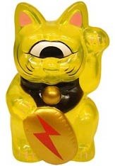 Mini Fortune Cat - Clear Yellow w/ Red Lightning Bolt figure by Mori Katsura, produced by Realxhead. Front view.