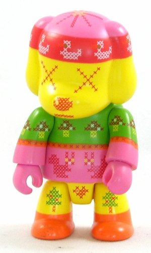 Knit Pup figure by Tamar Moshkovitz, produced by Toy2R. Front view.