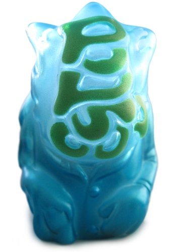 PopSoda Finger Puppet - Clear Blue/ Metallic Blue w/ Green Lettering figure by Hossy, produced by Popsoda. Front view.