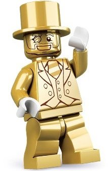 Mr. Gold figure by Lego, produced by Lego. Front view.