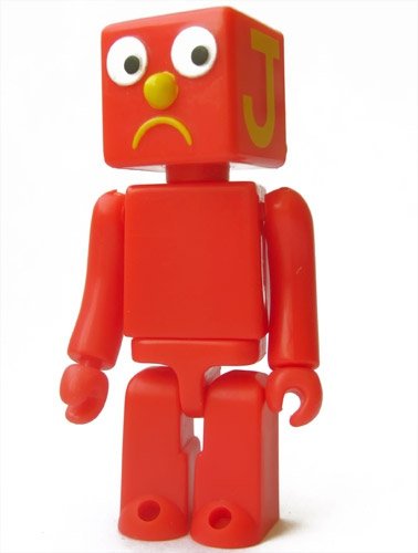 Blockhead J figure by Art Clokey, produced by Medicom Toy. Front view.