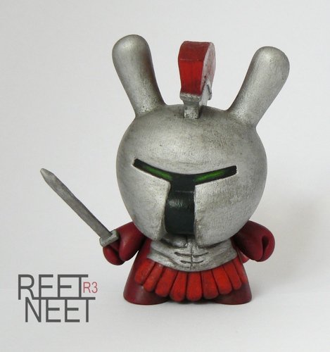 Dunny 3 - The Red Spartan by Reet Neet (R3) figure by Reet Neet (R3), produced by Kidrobot. Front view.