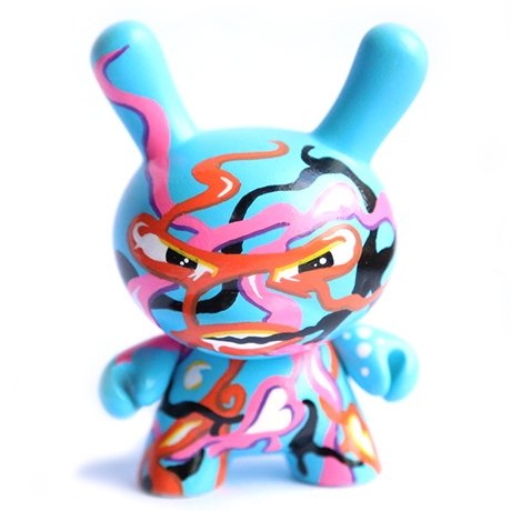 Blue Energizer figure by Zukaty, produced by Kidrobot. Front view.