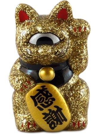 Mini Fortune Cat - Gold Glitter - Silver Eye figure by Mori Katsura, produced by Realxhead. Front view.