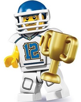 Football Player figure by Lego, produced by Lego. Front view.