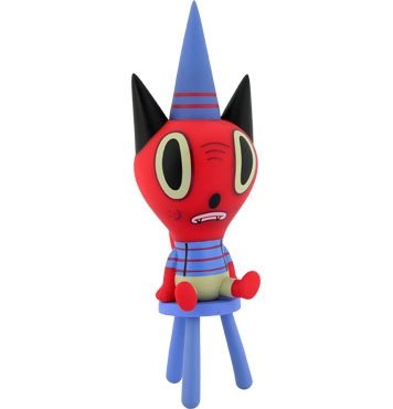 Lil Copy Cat figure by Gary Baseman, produced by Critterbox. Front view.